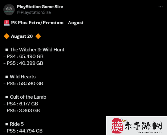 8月PS+二三档会免游戏大小